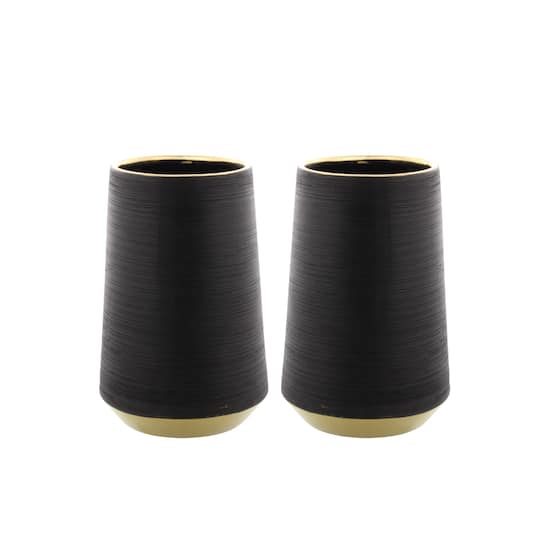 CosmoLiving by Cosmopolitan Set of 2 Black Porcelain Glam Vase, 5" x 8"
